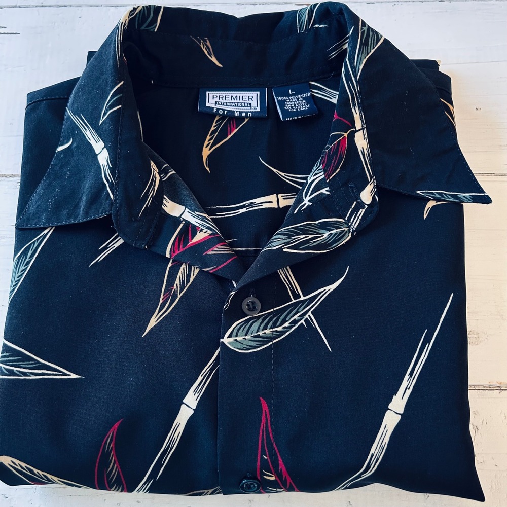 Premier International Bamboo‎ Print Shirt Mens L Short Sleeve Camp